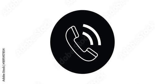 Simple black icon of a white telephone handset with incoming call waves