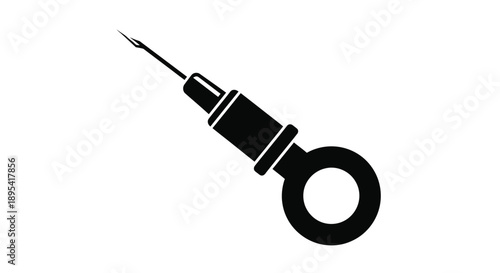 Simple black silhouette of a hypodermic needle with a circular finger grip