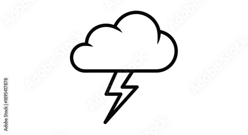 Simple black and white illustration of a stormy cloud with lightning