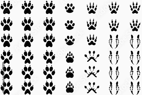 Collection of diverse animal paw prints in a repeating pattern