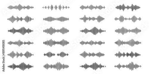 Abstract arrangement of grayscale waveform patterns in a grid layout