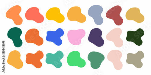 Abstract arrangement of colorful amorphous shapes on a white background