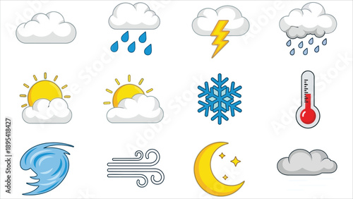 Set of Weather Icons for Forecast Apps and Web Design Vector.eps