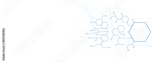 Science network pattern blue Hexagonal abstract background. Big Data Visualization structure elements . Health care and science medical pattern innovation. Template design with concept Dots and lines