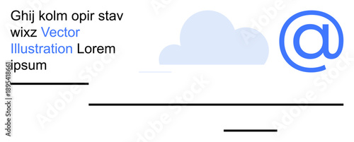 Communication, data storage, cloud computing, internet services, technology branding, online message systems. Abstract design with cloud icon, at sign and text elements. Communication and cloud
