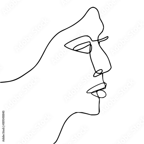 Elegant minimalist one-line drawing portraying a contemplative human face in profile, embodying simplicity, modern artistry, and introspective beauty in a continuous stroke