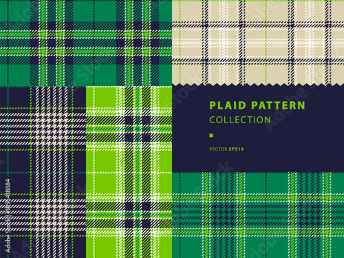Plaid seamless patterns, tartan collection, set with shades of green