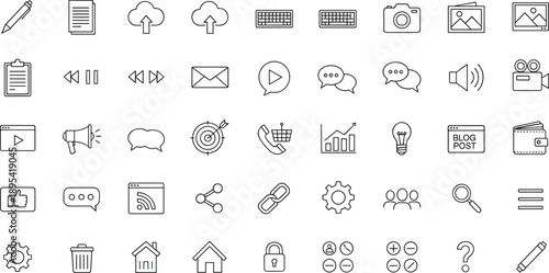 Universal Multimedia and User Interface Line Icons Set