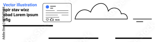Social media, cloud computing, website design, minimal layouts, UI development, branding. Mock social media layout cloud and placeholder text. Social media and cloud computing concept
