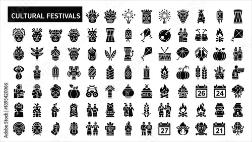  Vector Icons Representing Various World Celebrations Activities..eps