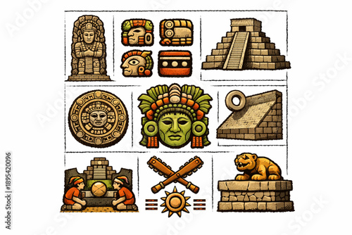 Mesoamerican Civilizations Icon Illustration