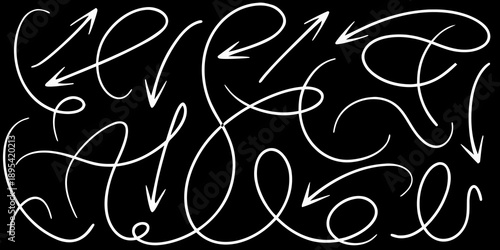 Abstract white lines and arrows on a black background