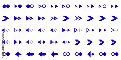 Collection of blue arrow symbols arranged in horizontal rows and patterns
