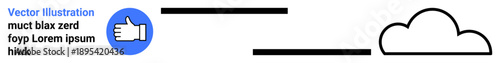 Social media, cloud storage, data sharing, connectivity, digital communication, technology integration. A thumbs up button icon connected to a cloud. Social media and cloud storage connection concept