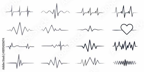 Collection of heart rate waveforms and a simple heart outline