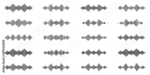 Arrangement of sound wave patterns on a plain white background