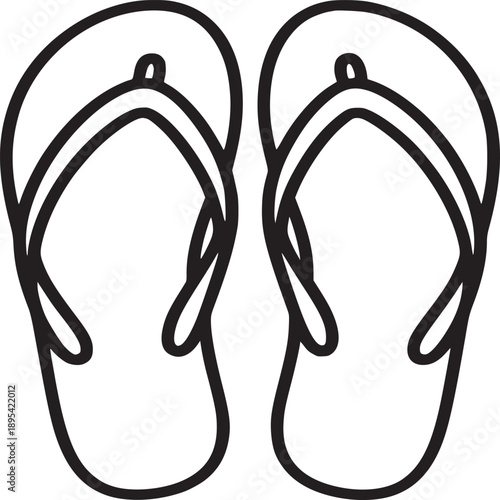 Illustration of two flip flops in black outline on a white background summer footwear beach shoes