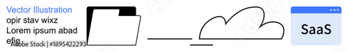 Cloud storage, file sharing, SaaS solutions, digital workflow, online tools, remote work. Folder linking to a cloud and SaaS window. Cloud storage and file sharing concept
