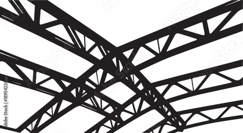 Steel Trusses and Beams in Industrial Architecture Closeup View