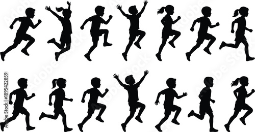 Large collection of diverse family silhouettes and children playing with toys for community population demographics and social unity design concepts