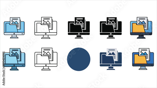 Computer File Folder Document Vector Icons Set (Outline and Color)..eps