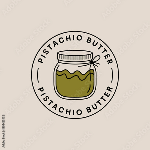 Pistachio butter logo with jar and green nutty spread