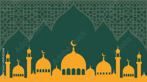 Islamic architecture design with mosque silhouettes and moon  religious culture symbol