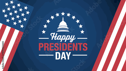 Happy Presidents Day celebration with American flag and capitol building  patriotic holiday