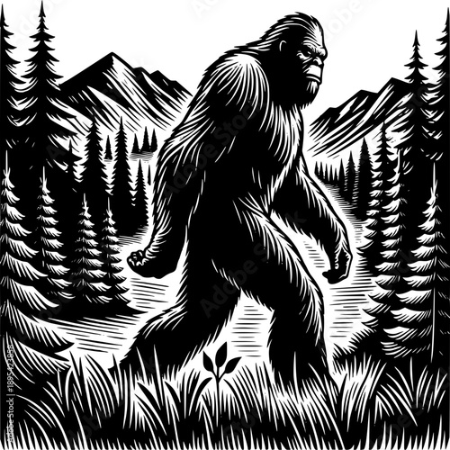 Black and white vector sketch illustration of a mysterious human figure in an artistic monster style