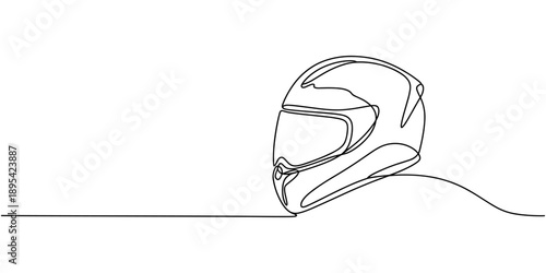 Continuous line drawing representing a motorcycle helmet. Sport Helmet Black Stroke Linear Icon. Continuous line vintage helmet line art vector illustration with background editable stroke.