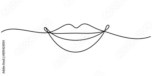 Minimalist one line lip icon continuous line drawing vector illustration, Lips outline icon continuous one line drawing minimalist style isolated illustration, Lip continuous one line drawing isolated