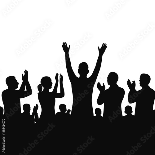 Crowd silhouettes standing and applauding, celebration moment, award show finale, clean vector silhouette composition vector