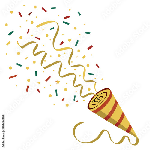 colorful exploding party popper, vibrant celebration confetti, festive streamers, burst of energy, dynamic and lively, joyful explosion, dynamic motion, vivid colors, whimsical design, celebratory atm