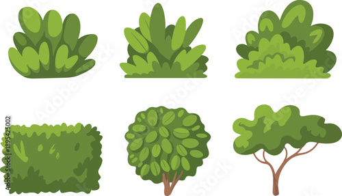 Garden Shrubs & Bushes Outline Icon Set Decorative Landscaping Plants and Hedges