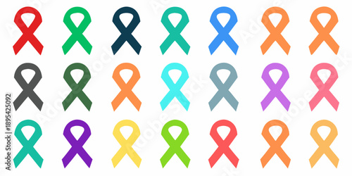 A collection of colorful awareness ribbons arranged in a grid pattern