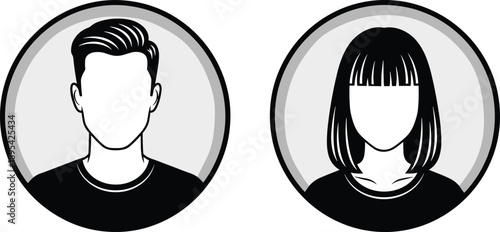 Black and white of a man and a woman in circular frames man woman user profile avatar silhouette