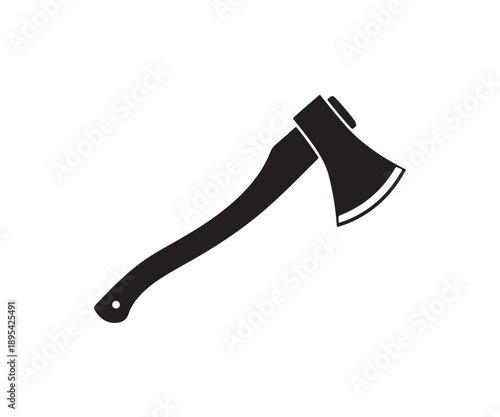 Black and white illustration of an axe with a wooden handle