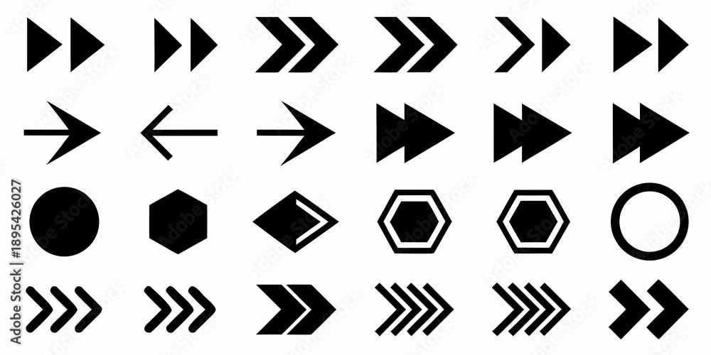 Fototapeta premium Collection of geometric shapes and arrow symbols in black and white