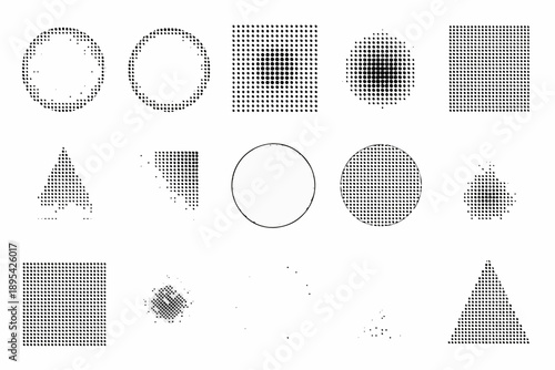 Optical illusion patterns circles squares triangles and varying densities