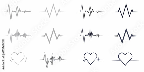 Collection of heartbeat lines and heart shapes in a simple design