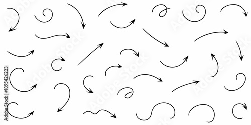 Numerous black curved arrows pointing in various directions on a white background