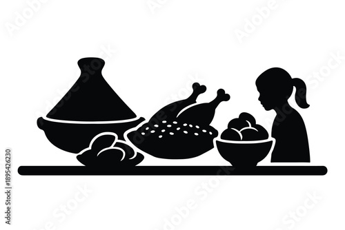 Silhouette of traditional Ramadan dishes on table
