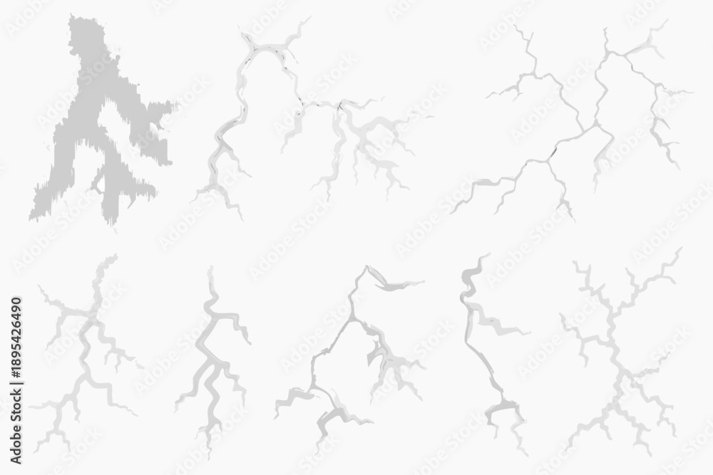 Obraz premium Collection of abstract lightning bolt shapes in grayscale tones