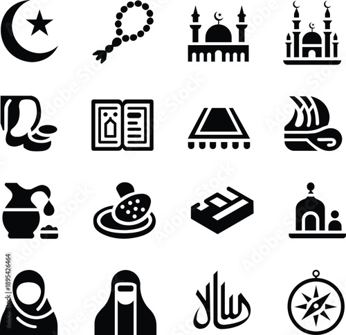 Modern and Unique Islamic daily life icon bundle(16) 