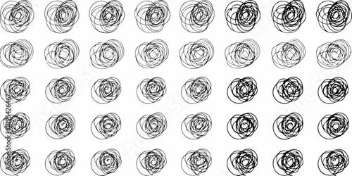 Numerous circular scribbles densely arranged on a white background