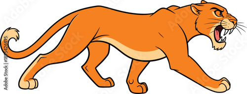 Cartoon tiger with mouth open and aggressive expression orange angry