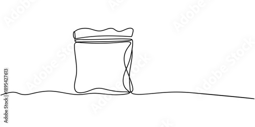 Brown bag lunch Drawing, Plastic cocaine bag icon, Plastic bag one line continuous drawing. Waste bag continuous one line illustration. Vector minimalist linear illustration, Vector illustration