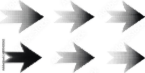 Six black arrows composed of halftones on a white background direction forward right