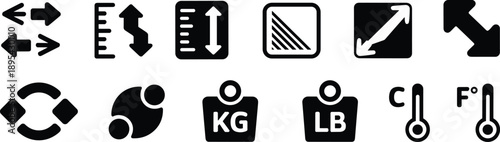 Resize and measurement icon set, scale arrows unit conversion symbols, interface tools vector illustration