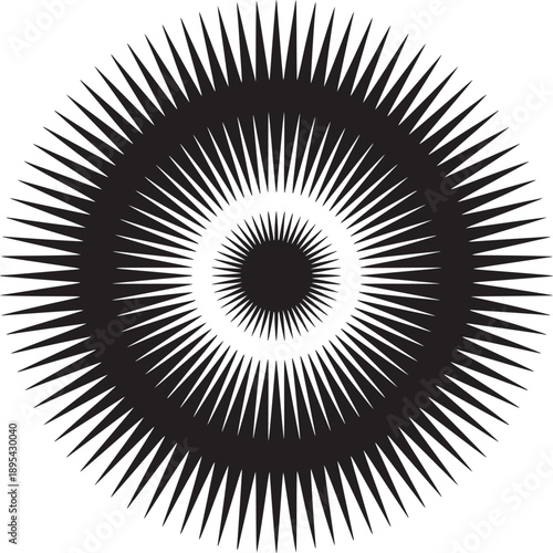 Circular black and white pattern with radiating spikes creating an abstract design element image